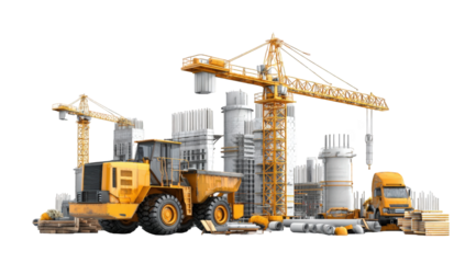 Construction site scene with heavy machinery