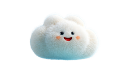 Fluffy white cloud plush toy with a happy expression
