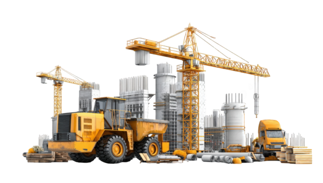 Construction site scene with heavy machinery - Powered by Adobe