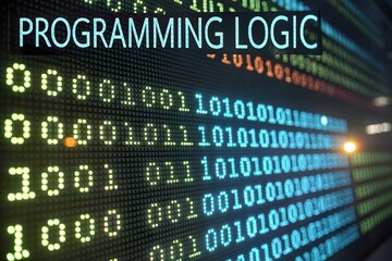 Digital representation of programming logic with binary code illuminated on a screen