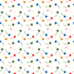 A vibrant and bright color-filled texture print pattern, featuring stars of various