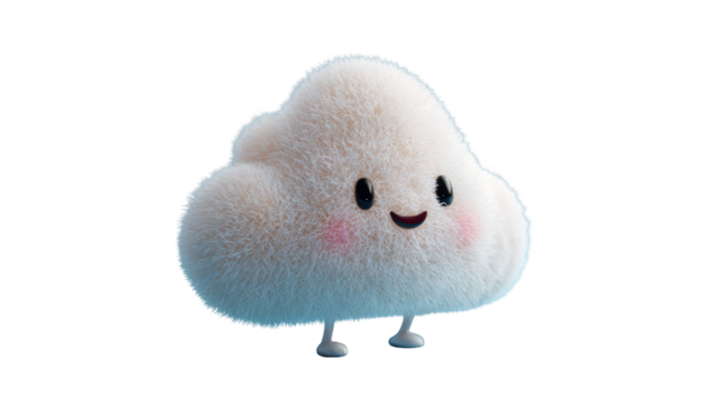 Fluffy cloud character with a cheerful expression