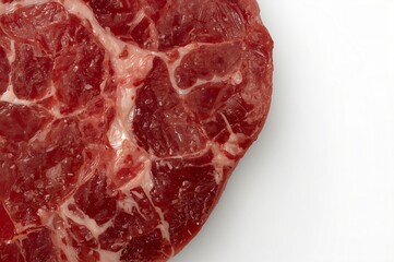 Obraz premium Raw beef steak, close-up, white background, studio shot, food recipe