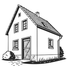 Unique Black And White Vector Silhouette Of A Small Rura Vector Art