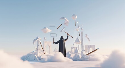 Generative AI Art Concept Surreal Digital Creation Abstract Geometric Forms Artificial Intelligence Innovation