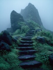 Misty mountain steps