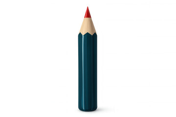Blue colored pencil with vibrant red tip standing vertically, balanced on transparent surface, showcasing graphic design potential