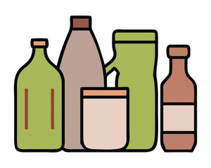 Wine bottle and glass with red and white wine on isolated background