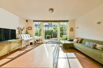 Bright and Cozy Modern Living Room with Garden View