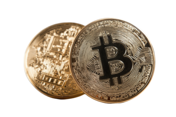 Two Bitcoin coins, close-up