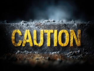Caution sign on a dark, gritty surface