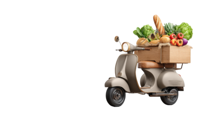 Vintage scooter carrying a box of groceries