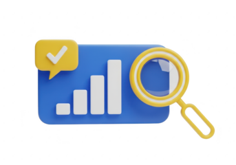 Magnifying glass examines growth chart with success check mark icon data analysis concept