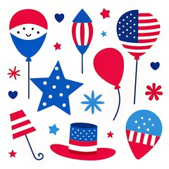 Cute Doodle Set of USA Patriotic Symbols