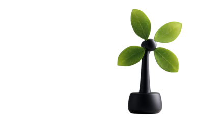 Small, stylized leaf-shaped fan on a dark base