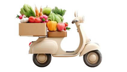 Beige scooter carrying a box of fresh produce