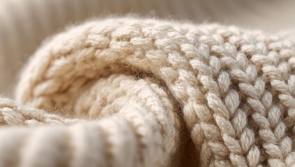 Close-up of soft, beige knit fabric