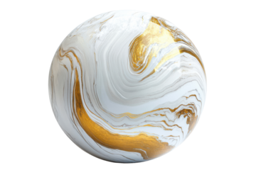 White and gold marbled isolated on transparent background. White and gold sphere with flowing marble veins featuring smooth surfaces and intricate golden lines isolated on white background.