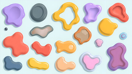Set of colored amoeba organic irregular shapes. Creative liquid blob elements, various cartoon organic shapes.