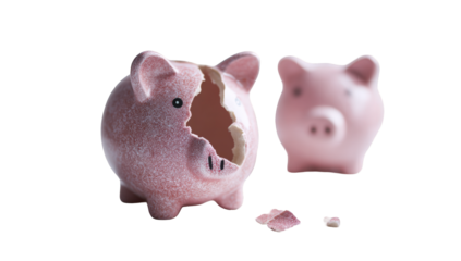 Broken piggy bank, representing financial loss