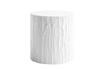 White textured cylindrical object isolated on transparent background. White textured cylinder pedestal with a matte finish isolated on white background.