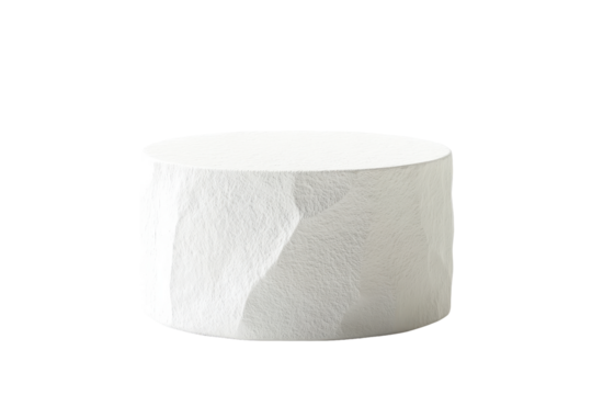 White textured cylindrical object isolated on transparent background. White textured cylinder pedestal with a matte finish isolated on white background.