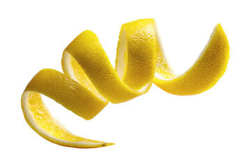 Fresh lemon peel isolated on transparent or white background, png