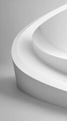 Sleek architectural curves forming fluid, ribbon like shape, twisting gracefully against minimalist gray background, creating abstract design