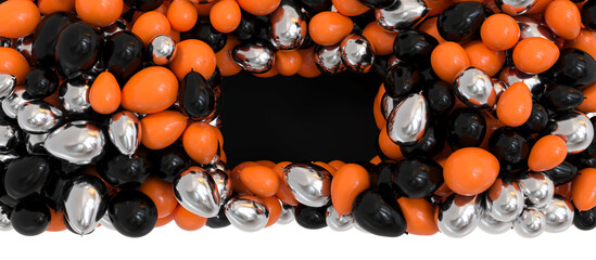 frame with blank white empty space, surrounded by halloween colored balloons