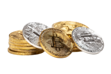 Stack of gold and silver Bitcoin coins
