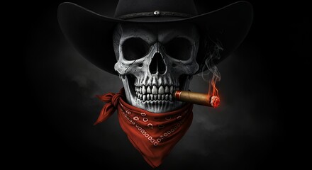Skull cowboy hat cigar smoking image