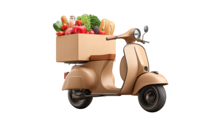 Retro scooter loaded with groceries