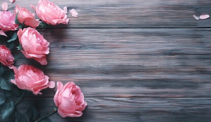 Pink roses on weathered wood (2)