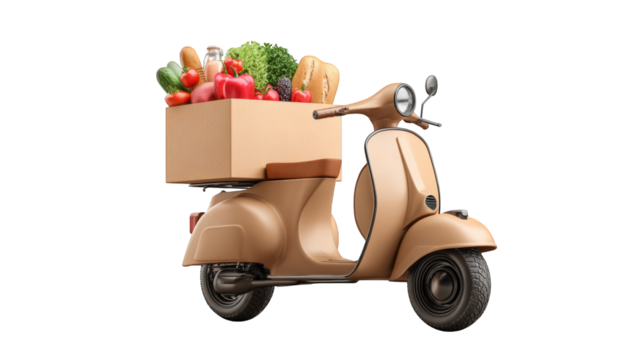 Retro scooter loaded with groceries