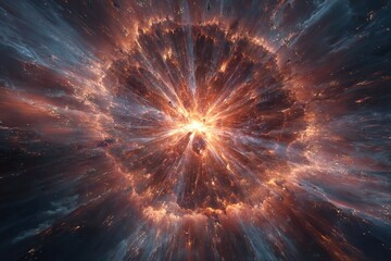 Cosmic explosion, radiant fiery cloud, outward force