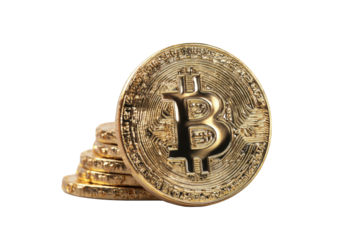 Golden Bitcoin coins stacked