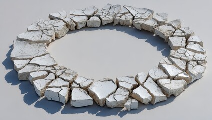 Circular ring of cracked, light beige stone
