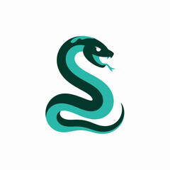 Fototapeta premium Stylized illustration of a green and teal snake coiled into the shape of the letter S.