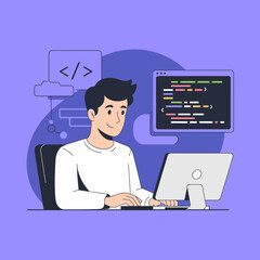 A person working on a computer, coding.