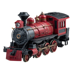 Naklejka premium Detailed antique red steam locomotive isolated on transparent background