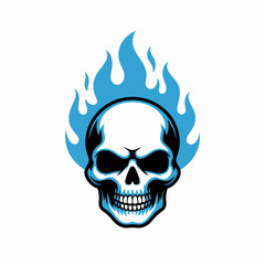 Fototapeta premium Skull with blue flames, a graphic illustration of a skull engulfed in blue fire.