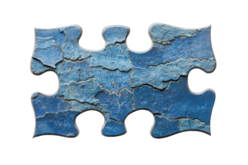 Blue textured puzzle piece isolated on transparent background. Blue textured puzzle piece with a rough surface isolated on white background.