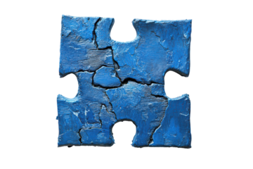Blue textured puzzle piece isolated on transparent background. Blue textured puzzle piece with a rough surface isolated on white background.