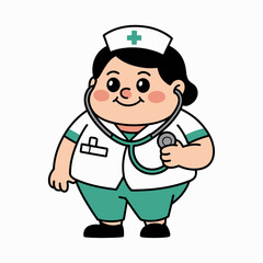 Cartoon illustration of a friendly nurse with a stethoscope around her neck.
