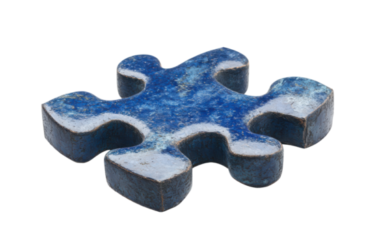 Blue textured puzzle piece isolated on transparent background. Blue textured puzzle piece with a rough surface isolated on white background.
