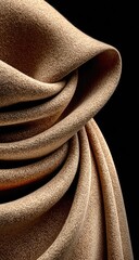 Close-up of a draped, light beige fabric.  The folds and curves of the fabric are highlighted against a dark background