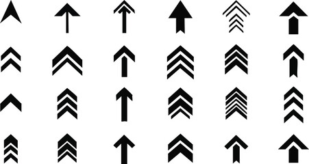 Collection of modern upward pointing arrow symbols for growth and direction