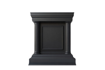 Obraz premium Classical pedestal with columns isolated on transparent background. Black podium isolated on white background.