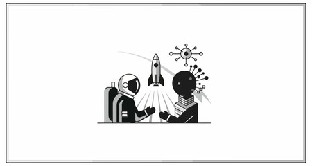Obraz premium Futuristic meeting between astronaut and artificial intelligence