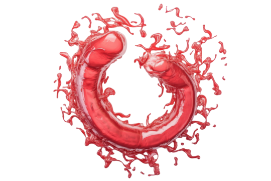Red liquid splash forming a horseshoe shape isolated on transparent background. - Powered by Adobe